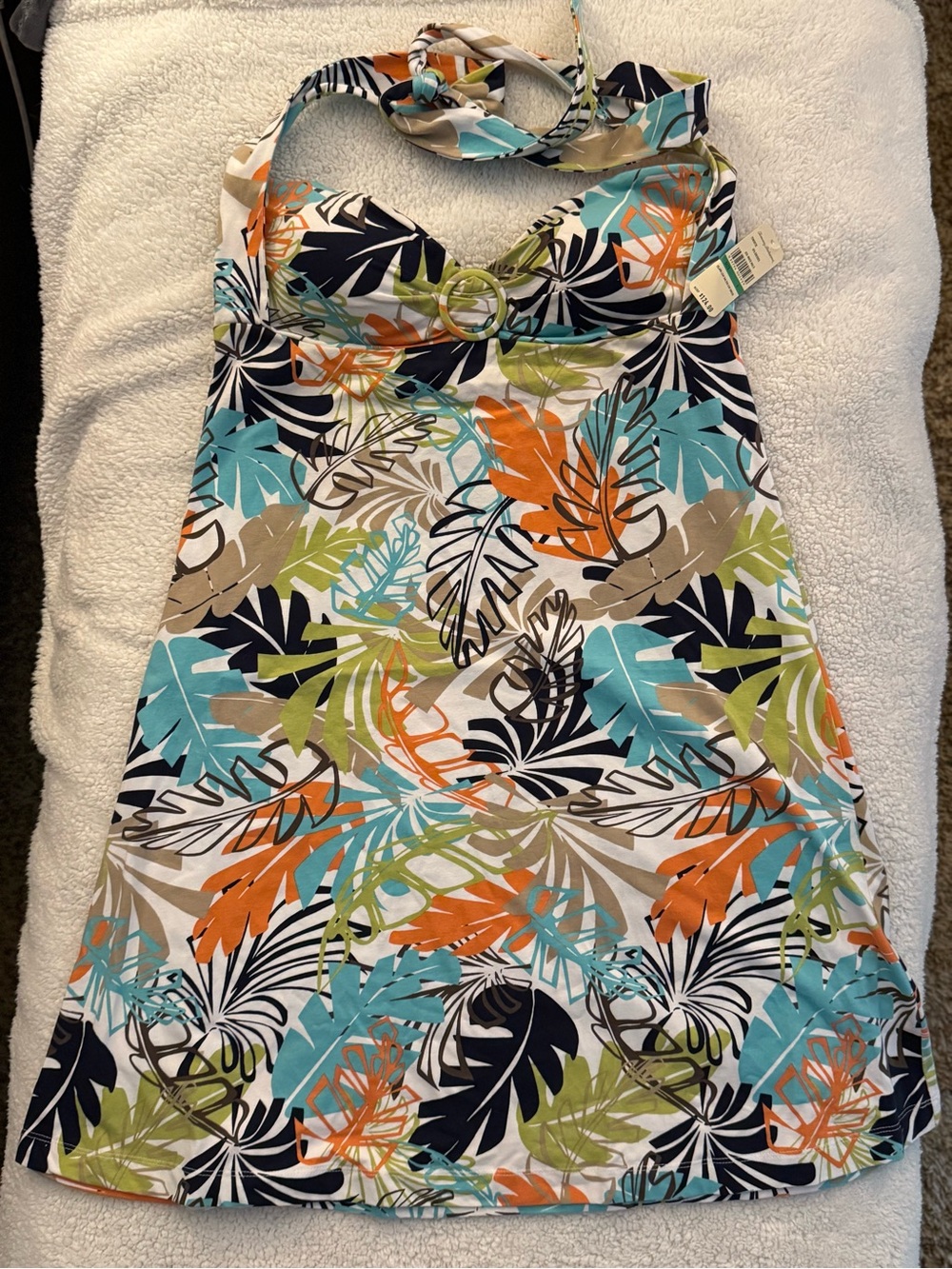NWT Tommy Bahama Island Leaf Halter Dress Large Tropical Resort Sundress